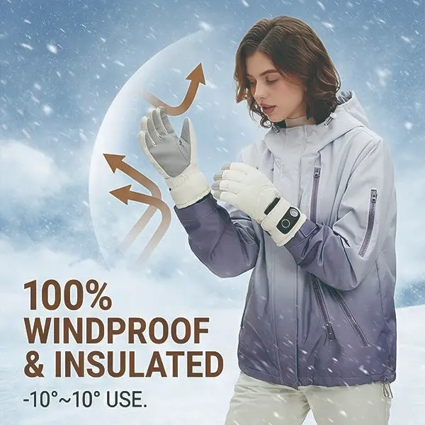Unisex 3rd Rechargeable Heated Gloves, Water & Wind-Resistant Thermal Wear with 3 Heat Levels and Touchscreen for Easy Control for Biking & Skiing, Usb Charge, Outdoor, Water-Resistant, Outdoor Sports Gloves, Cycling Gear, Adults, Skiers