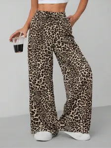 Women's Leopard Print  Wide Leg Pants, Casual Fashion Pants, Casual Comfy Trousers for Daily Wear, Ladies Bottoms for All Seasons
