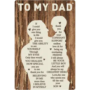 Fathers Day Dad Gifts from Son - 12x8Inch Metal Tin Sign Vintage Plaque Home Wall Decor Dad Birthday Gifts Personalized Retirement Christmas Anniversary Presents for Father Stepfather Papa Husband Men
