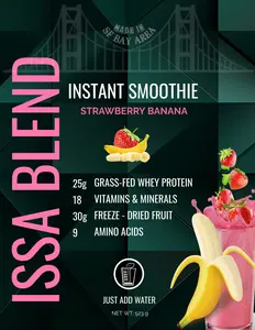 ISSA BLEND Instant Grass-fed Whey Protein Fruit Smoothie with Freeze-Dried Strawberry & Banana and Vitamins - Dietary, Fitness
