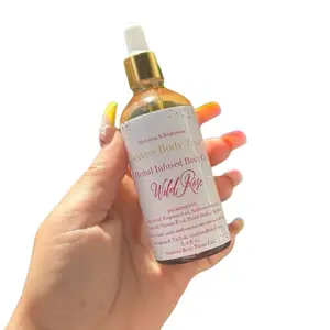 Wild Rose Luxury Herbal Infused Body Oil 3.4 oz Hydrating Moisturizing Oil with Apricot Kernel,  Jojoba, Grapeseed & Safflower Moisturizer Gentle Blend Nourishing Smooth Rose Scent