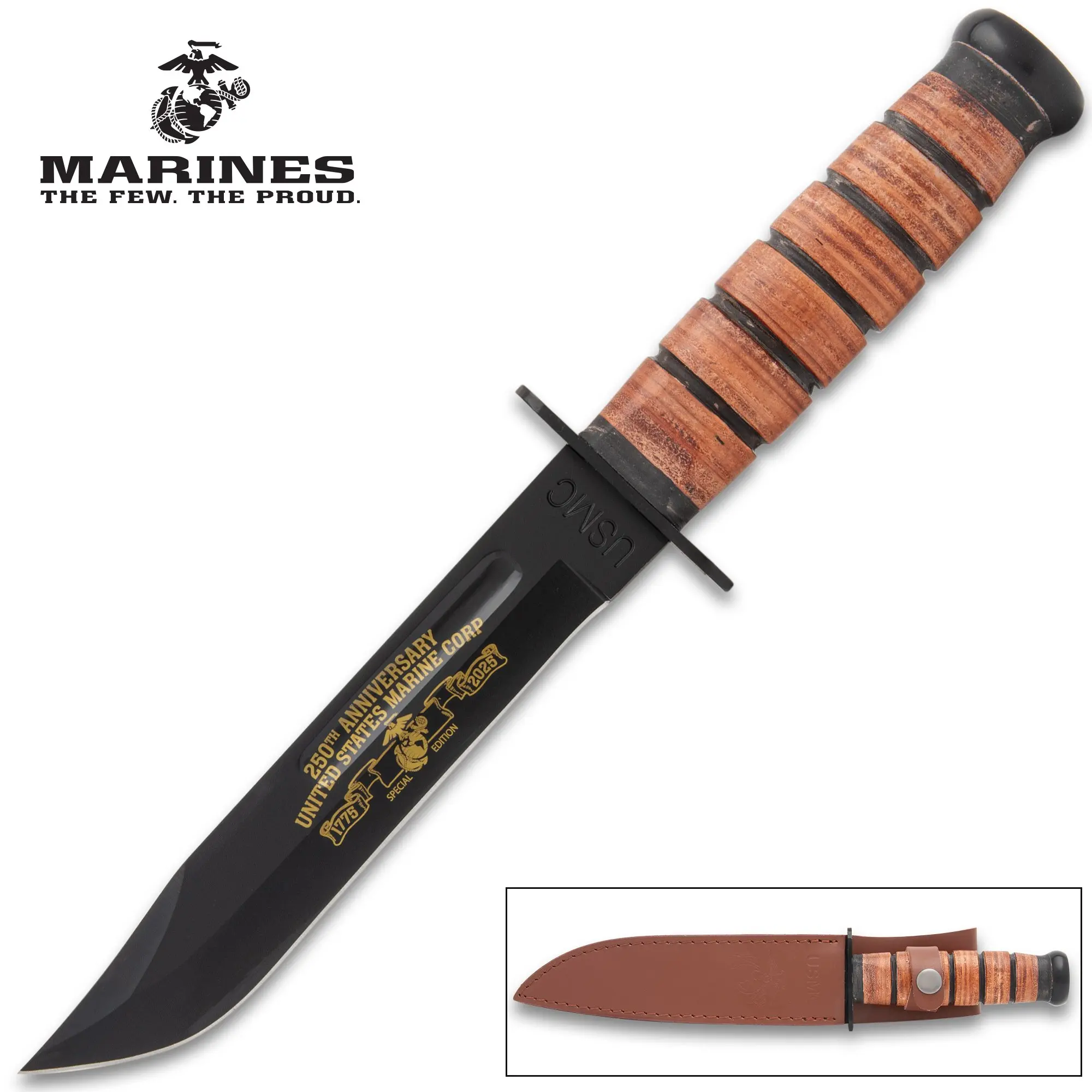 USMC 250th Anniversary Combat Knife & Leather Sheath