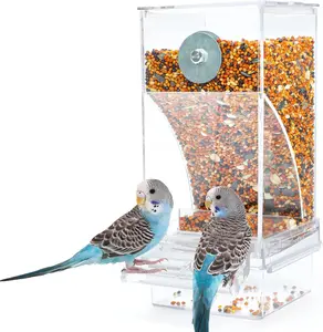 Automatic Bird Feeder Toy Transparent Acrylic Food Container for Parrots Cockatoos Canaries Cage Accessories Easy to Use