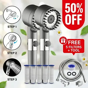 9-Piece Adjustable Shower System with High Pressure, 3-Speed Massage, One-Touch Water Stop, Universal Interface, Stainless Steel Panel, Hose Holder, and Filter Element