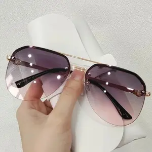 New Fashion Metal Half Frame Women's Outdoor Sunglasses Classic Double Beam  trendy casual stylish  vision correction rave lightweight sun  punk retro oval audio burgundy unisex vintage eyewear for men rimless ok glass thick round frame
