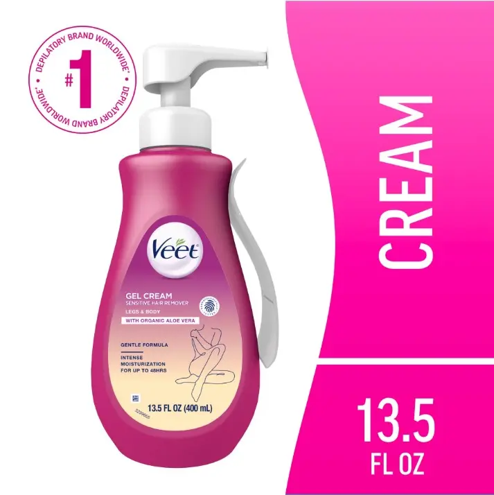 Veet Sensitive Skin Hair Removal Cream For Women, Painless Bikini Hair Removal Gel, Dermatologically Tested Depilatory Cream For Bikini Line, Legs, Arms, Underarms, 13.5 FL OZ Pump Bottle with Tool
