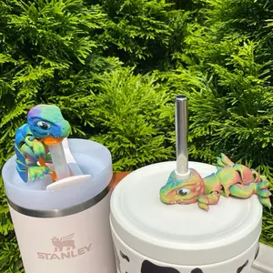 Articulated T-Rex Cute Straw Toppers and Charms for Stanley Tumbers & 9.5mm Straws with Durable PLA Design - Stylish, Beverage