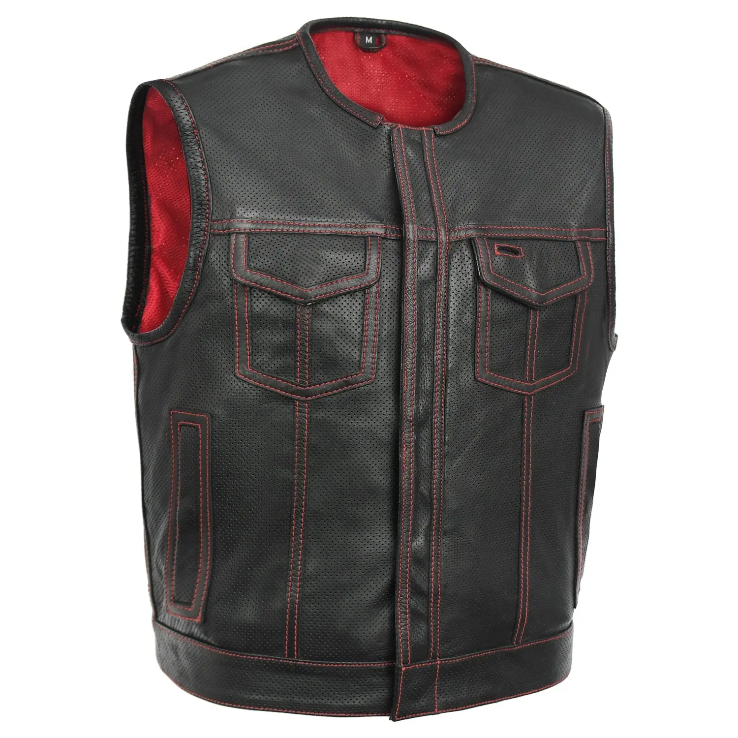 Hudson Rebel Men's Perforated Cowhide Motorcycle Leather Vest - Biker Style, Urban Moto, Club Cut Protective Gear for Riders, Biker Style Vests, Moto Vests