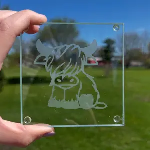 Highland Cow Glass Hand Etched Coaster