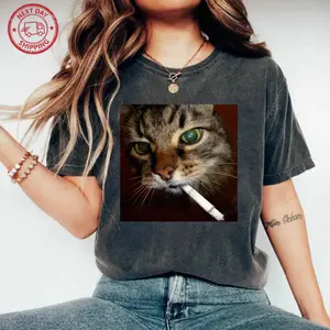 [Sale off up to 50%] Funny Smoking Cat Meme TShirt, Cigarette Kitty Gen Z Joke Tee, Stupid Brainrot Gift Shirt, Unisex Softstyle T-Shirt, Cat Lover Graphic Tee
