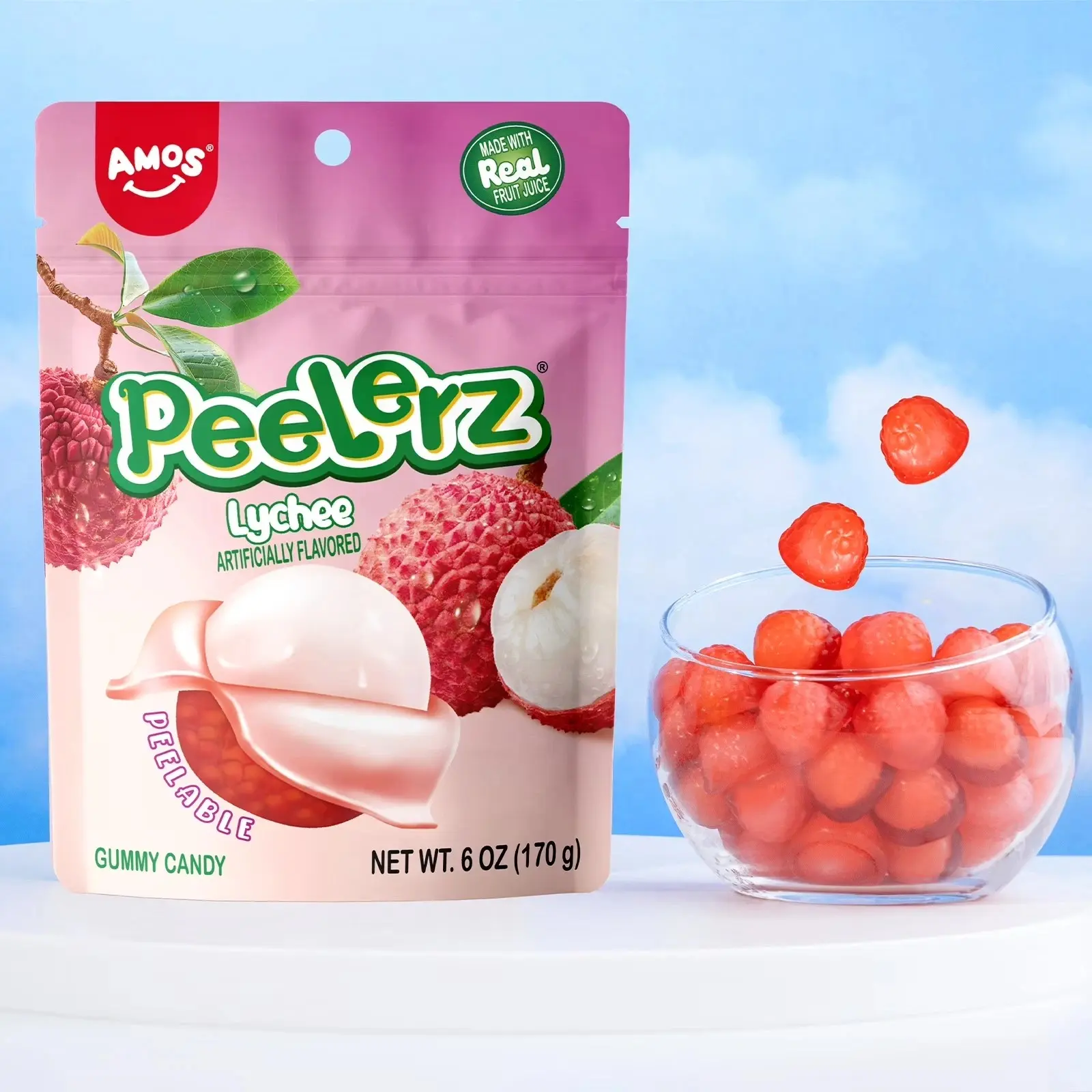 Amos Peelerz Lychee Gummy Candy 6oz Bags | 3, 6, 12 Pack Bulk|Viral TikTok Snack