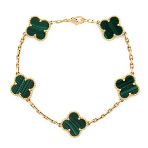 Pre-owned Van Cleef & Arpels Vintage Alhambra 5 Motifs Bracelet 18K Yellow Gold and Malachite by Rebag
