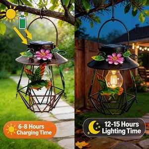 US Stock Ready to Ship!   Hummingbird Solar Lantern Lights Outdoor Waterproof Vintage Metal Hanging LED Lamp for Garden Patio Yard Lawn Auto On/Off Solar Powered Decor Light Unique Housewarming Birthday Gift Idea for Mom Grandma Women