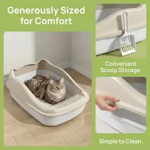 Easy Clean Cat Litter Box | Non-Stick Pet Potty with Scratch Grid for Small & Medium Cats