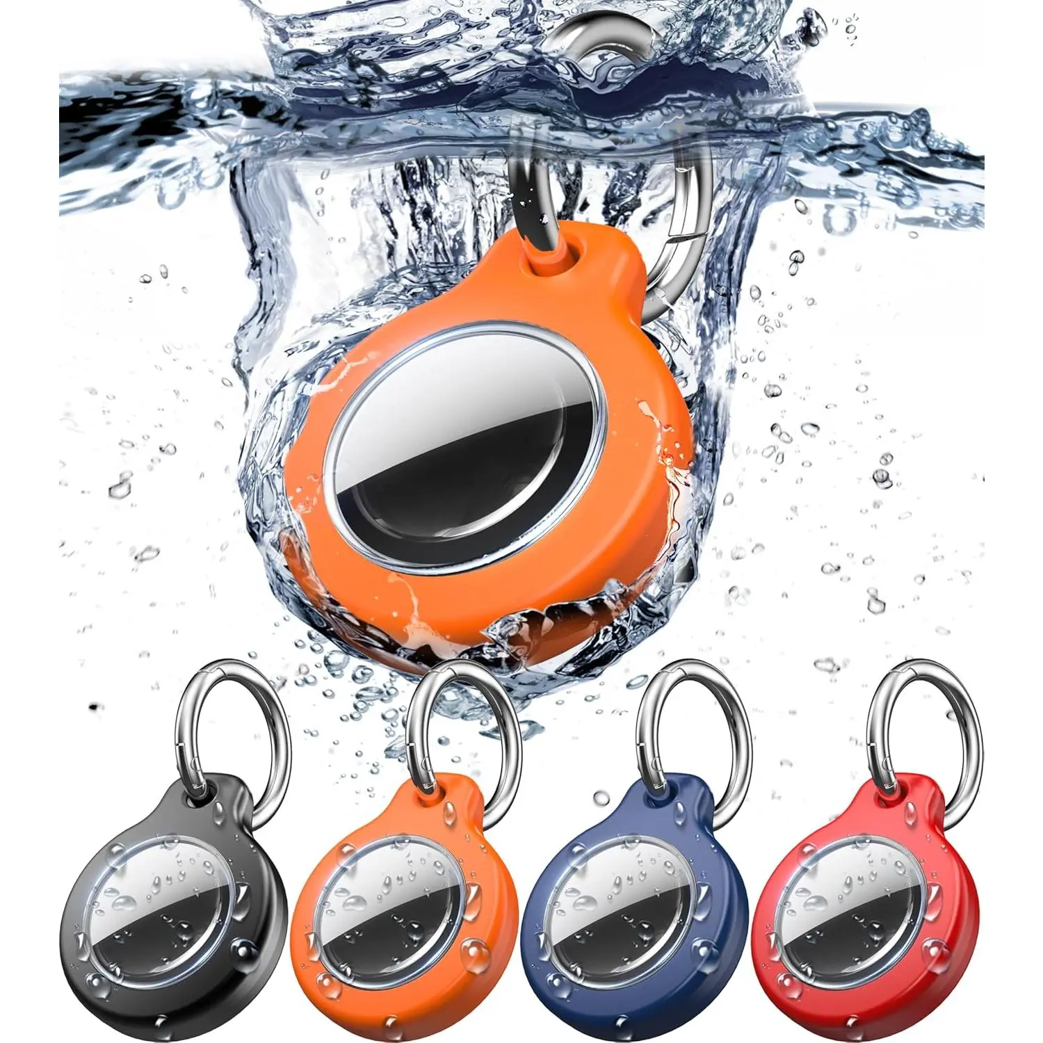 2025 New Waterproof Keychain Holder - (Set of 4) Air Tag Locking Case with Cable, Compatible with Apple AirTags, Ultra Durable Loss Prevention Case for Luggage, Keys,Black, Orange, Blue, Red