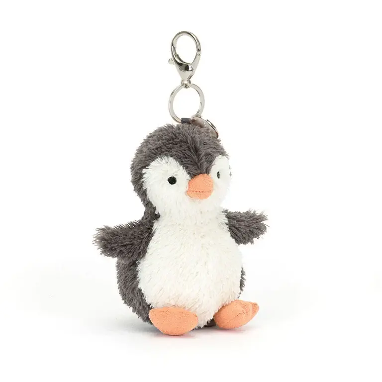 Jellycat Penguin Plush Bag Charm/Keychain (featuring a penguin wearing a blue scarf; includes a hanging loop for use as a Christmas tree ornament or keychain)