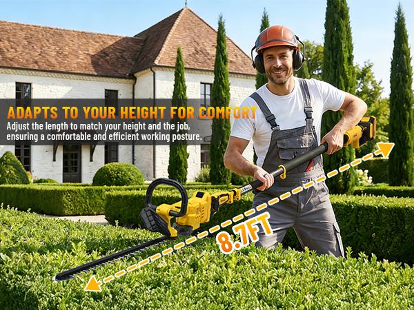 4-IN-1 Electric Pruning Shears+Pole Hedge Trimmer Combo, Hedge and Grass Trimmer Cordless & Tree Pruner with Extension Pole for Shrubs, Bushes, Max 15Ft Reach, Compatible with Dewalt Battery