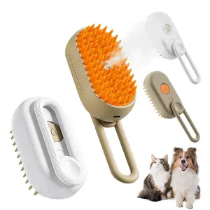 3 in 1 Cat Dog Steam Brush for Shedding Portable Anti-Static Pet Grooming Comb USB Chargeable 360° Rotatable Self-Cleaning Hair Remover One-Click Spray Massage Bathing