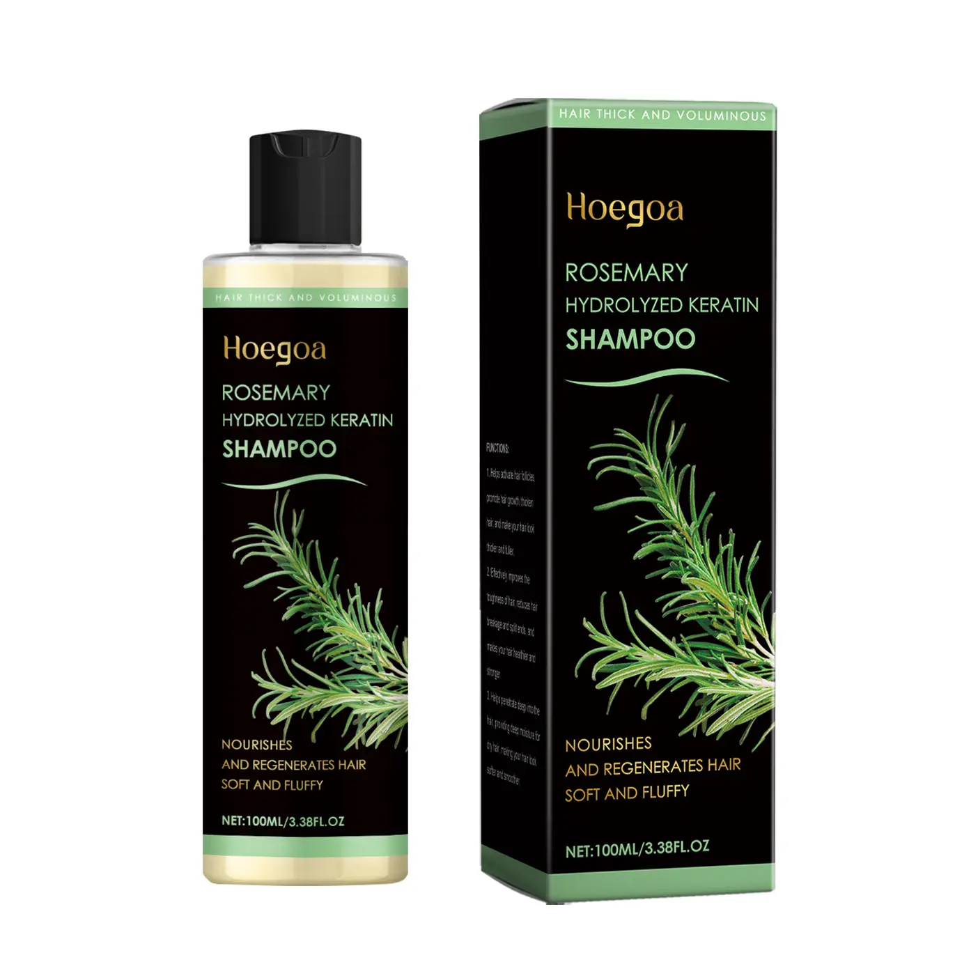 HOECOA Rosemary Hair Growth Shampoo with Hydrolyzed Keratin for Thinning Hair 3.4oz Organic Treatment for Women & Men