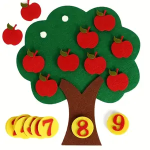 Children Interactive Apple Tree Number Puzzle Felt Toy, Suitable for 3-6 Year Olds, Educational DIY Math Counting Board