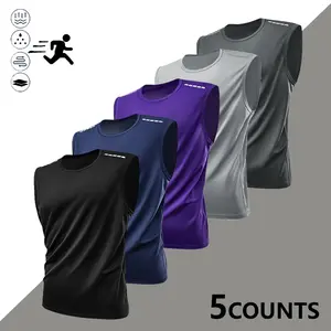 5 Pack Men's Casual Athletic Tank Tops, Lightweight Breathable Sleeveless Shirts, Quick Dry Simple Crew Neck Tops for Running, Training, Workout & Basketball
