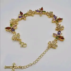 bracelet gold plated with BUTTERFLIES colors stones  7 to 8 inches