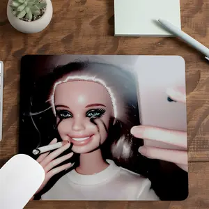 Square Vintage Rebel Doll Gaming Mouse Pad, Made for Gaming, Retro Gothic Design, Eye-Catching Desktop Decorative Protective Pad, Rubber Anti-slip Lockedge Work Pad, Small Size Suitable for Laptop, Desktop Computer Games, Work, Daily Use