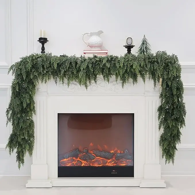 9FT Extra Long Artificial Cedar Garland - Real Touch, Thick Realistic Greenery for Mantle, Fireplace - Indoor Outdoor Christmas Decorations (Home & Festive Party Supplies)