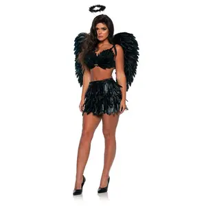 Women's Sexy Dark Angel Feather Skirt and Top Costume