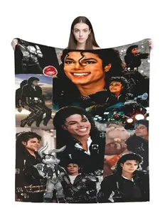 Michael Jackson Collage Throw Blanket For Fans Summer Lightweight Soft Cozy Flannel Plush Blanket King Of Pop Iconic Design Warm Blanket For Couch Bed Sofa Bedroom Decor MJ Fan Gift Adults Teens Birthday Holiday Gift All Season