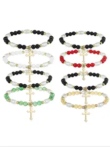 Boho Style Beaded Cross Charm Decor Bracelet, Fashionable Jewelry for Women & Girls, Trendy All-match & Exquisite Jewelry for Birthday Gift