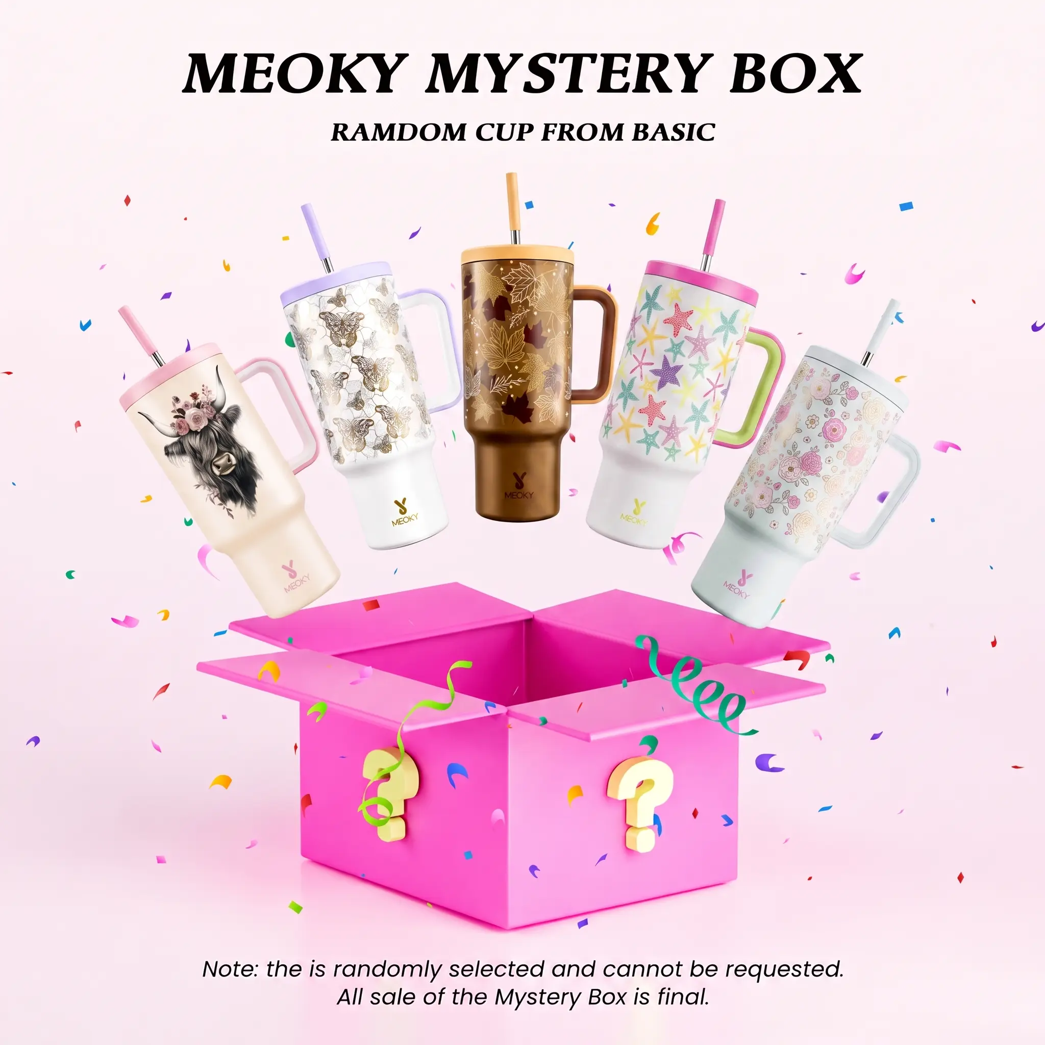 【Meoky Mystery Box】40oz Mystery Meoky Tumbler with Handle and Straw -Leak-proof Lid - Food grade stainless steel Cup - BPA Free - Compatible for Daily use and Traveling (1 Mystery Box 1 cup)#TikTokShopSummerSale