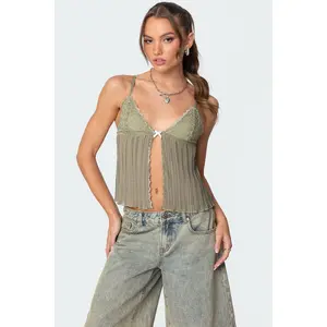 Pleated Lacey Split Front Tank Top