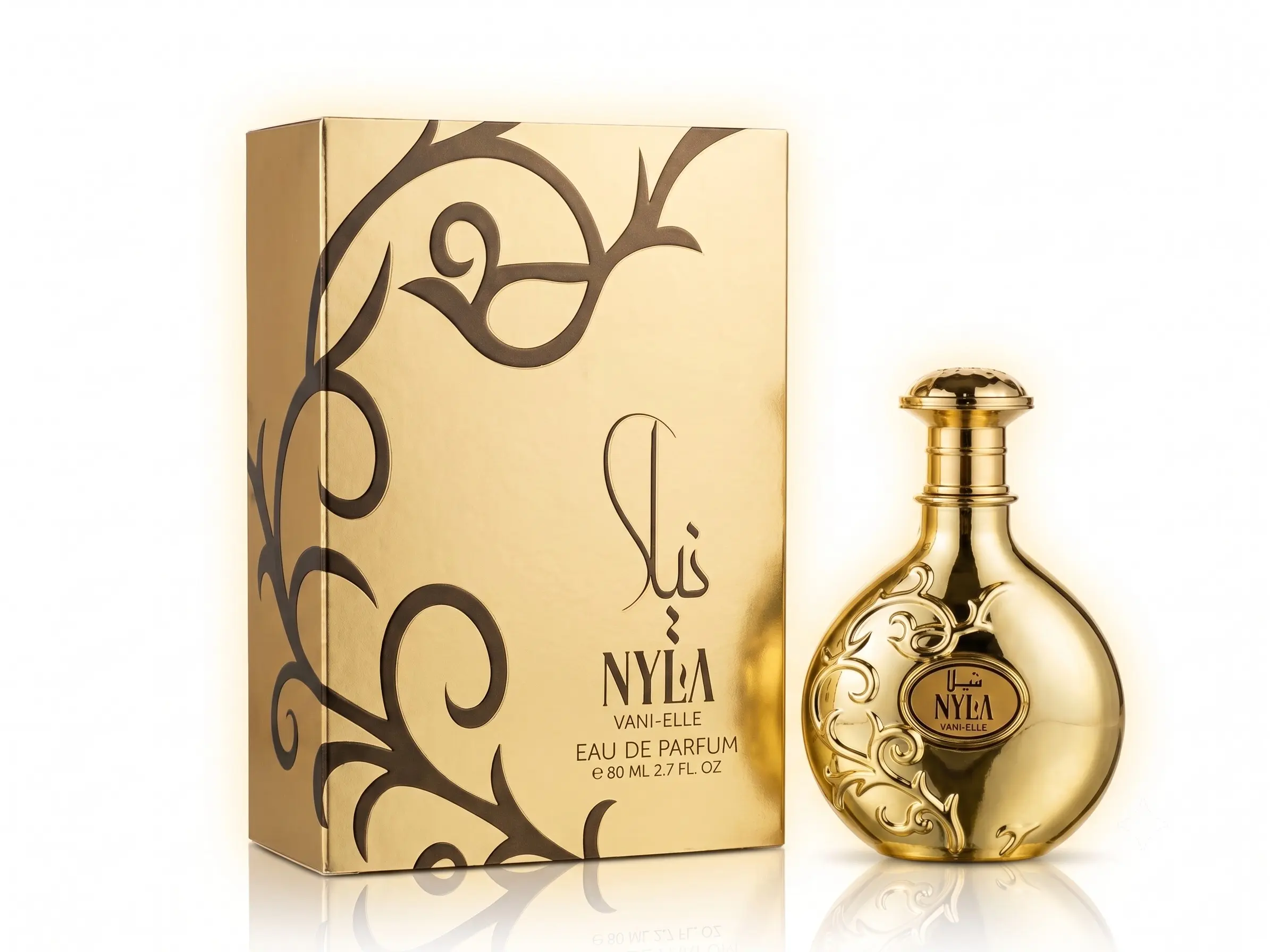 Nyla Vani Elle Type Perfume 80ml - Long Lasting Floral Vanilla Fragrance, Luxury Gold Metallic Bottle, Elegant Middle Eastern Scent 2.7oz