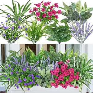 7-Piece Mixed Artificial Greenery Set, UV-Resistant Decorative Plants, Low Maintenance, Ideal for Outdoor Pots, Garden, Wedding Decoration, Artificial Lavender Plant
