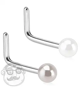 20G Synthetic Pearl L Bend Nose Ring