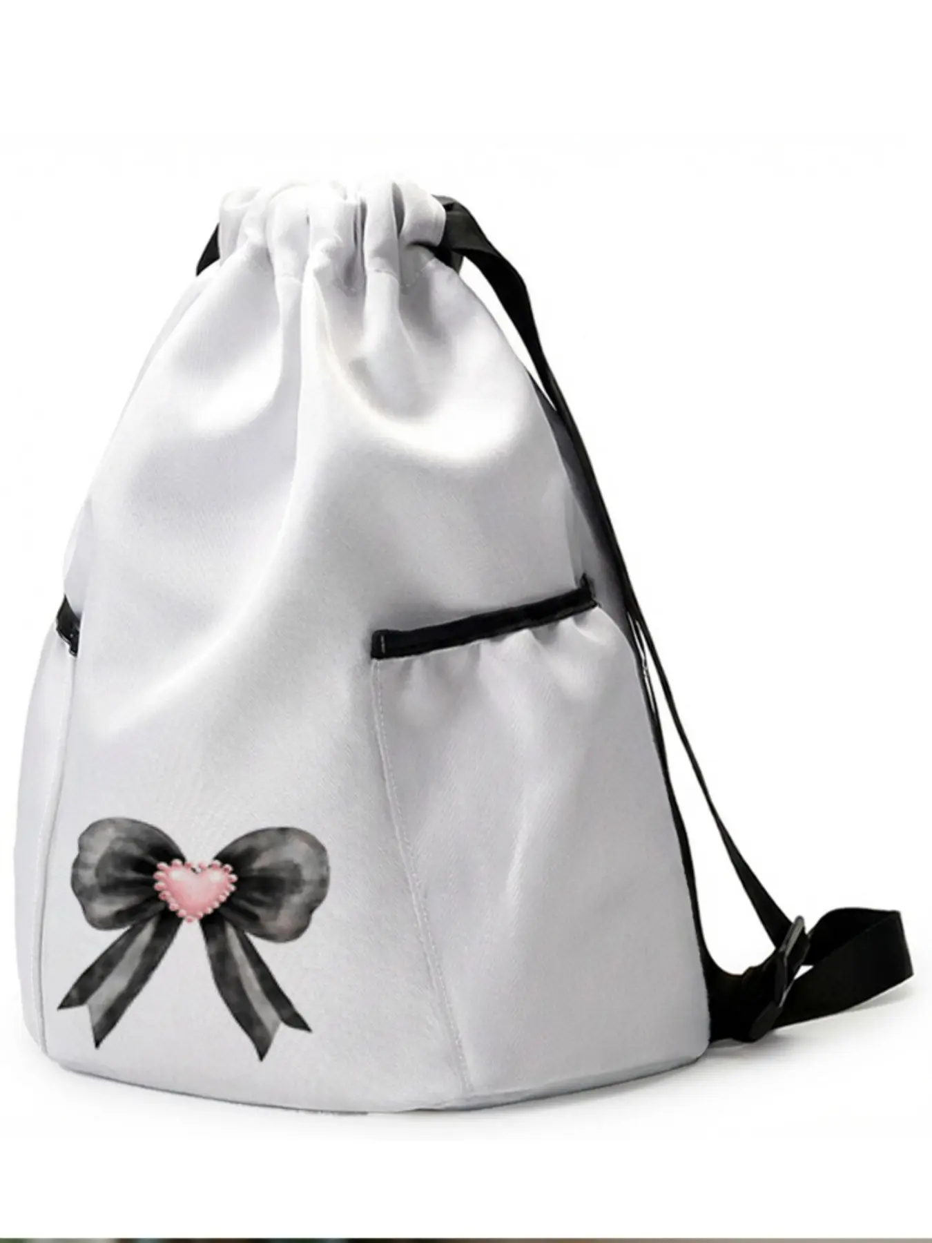 1 piece of bow pattern 2D printed drawstring backpack - large capacity durable fitness bag, Outdoor Sports Bag, with adjustable shoulder straps, suitable for both men and women, essential for travel, hiking, camping