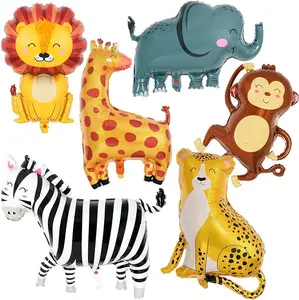 6 Pcs Safari Balloons,Jungle Safari Animals Foil Balloons,Giant Zoo Animal Balloons Zebra Elephant Monkey Lion Giraffe Leopard Shaped Animal Balloons for Zoo Wildlife Theme Birthday Party Decorations