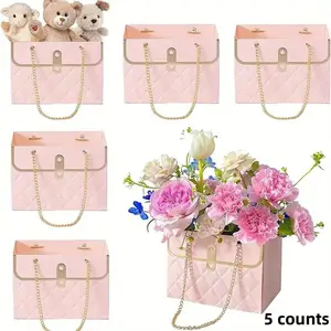 5 Counts Flower Shop Gift Box Set, Sturdy Handle Paper Bag, Multifunctional for Weddings, Birthdays, Holidays, Graduation Gifts, Appreciation Gifts, Perfect for Gifts, Elegant Gift Box