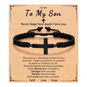 ORPHIC Adjustable Braided Cross Bracelet for Men – Leather Cord Christian Faith Jewelry Gift for Son Husband Birthday Father's Day