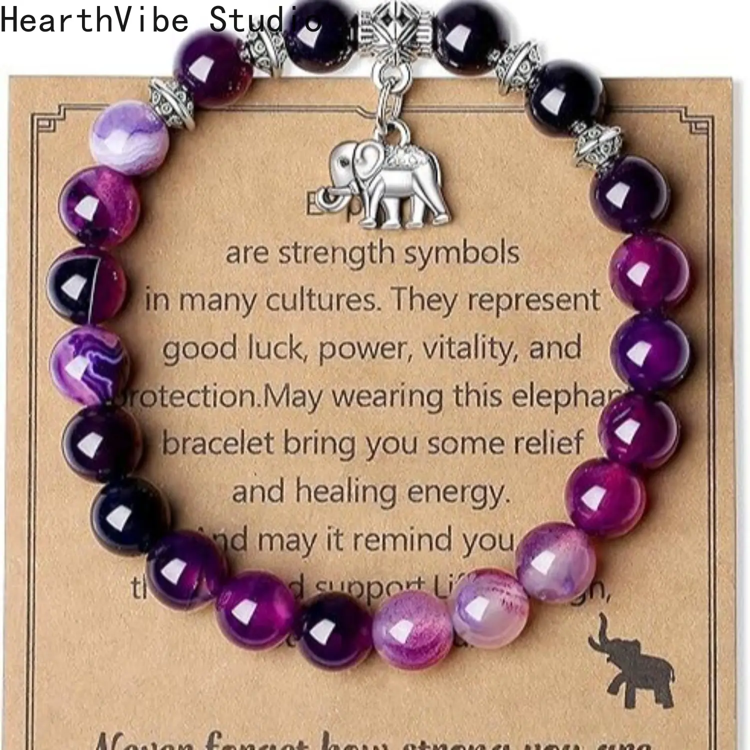 Handmade 8mm Pink Zebra Stone Bead Bracelet - Unisex Sports Wristband with Elephant Charm, Graduation Gift for Strength Symbols, Trendy Fashionable Accessories, Stretchy Stackable Beaded Bracelet, Stackable Bracelets Beaded