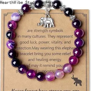 Handmade 8mm Pink Zebra Stone Bead Bracelet Graduation Season Unisex Friendship Bracelet with Elephant Pendant Fashion Accessory for Strength Symbols