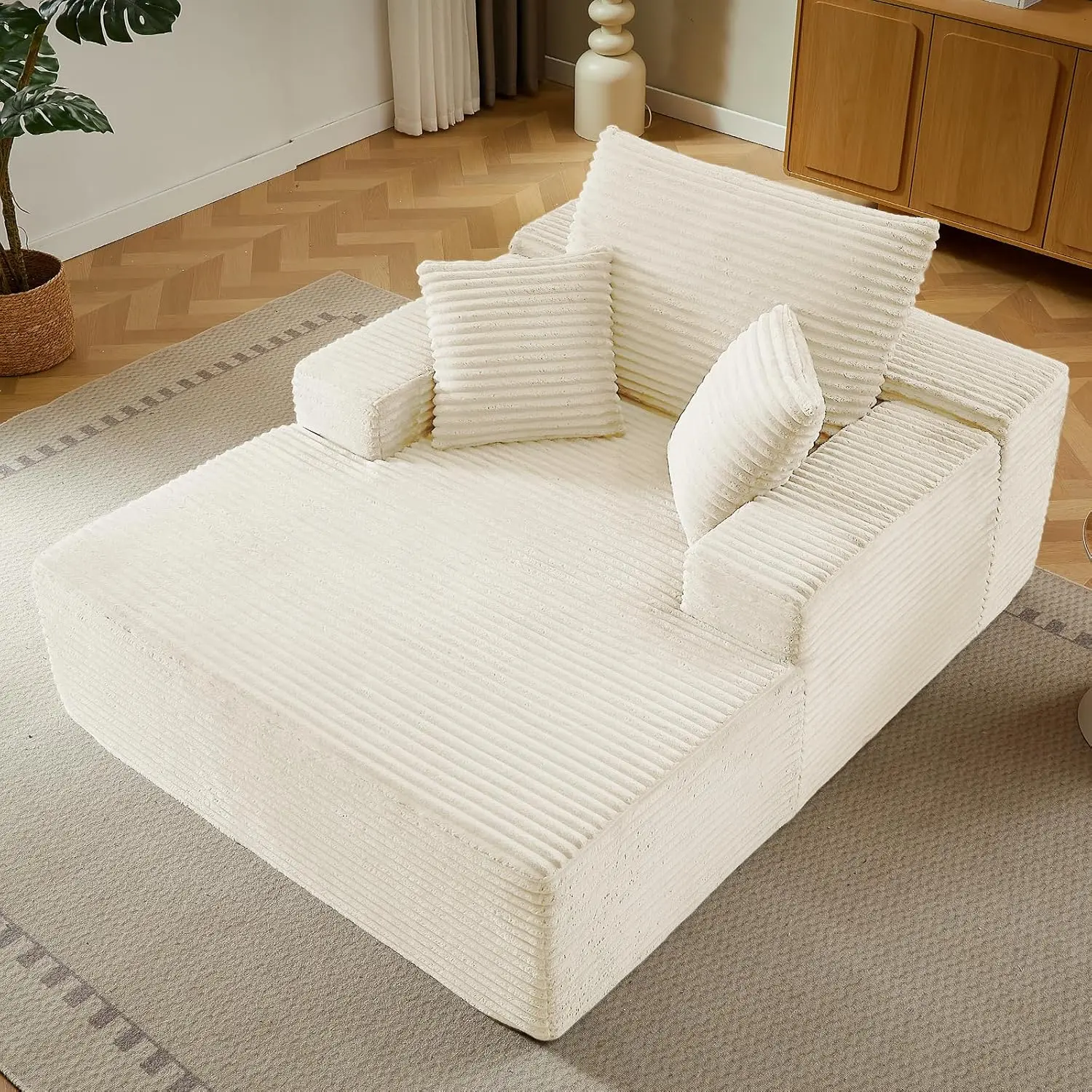 ModMood 67 Inch Chaise Lounge Chair Indoor Oversized Upholstered Boneless Sofa Bed Corduroy Deep Seat Sleeper Couch Reading Chairs Comfy Cloud Sofas for Living Room No Assembly Required