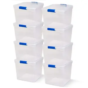 Homz 31 Quart Heavy Duty Modular Stackable Storage Containers, Clear, 8 Pack