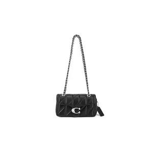 COACH Tabby 20 Striped Quilted Flap Bag with Push-Lock Closure in Nappa Leather, Small Shoulder Crossbody for Women in Black