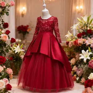 233 Kids Bridesmaid Clothes For Girls Children Costume Long Sleeve Princess Dress  Long Formal Dress for Kids Wedding Party Kids Gown Flower Princess Dress
