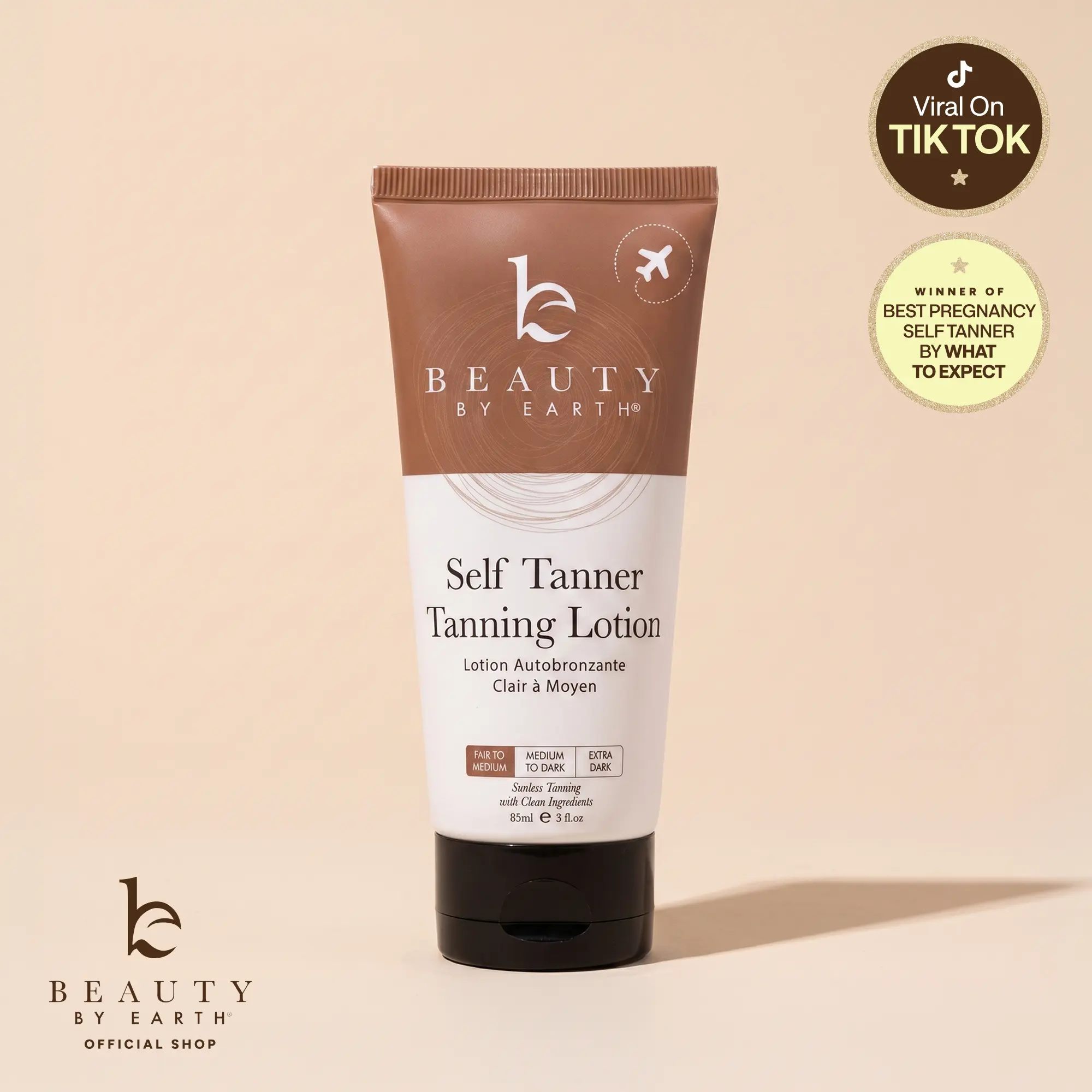 Beauty by Earth Travel-Size 85ml Self Tanner Body Lotion -  Hydrating Safe Sunless Tanning TSA Travel Friendly Made in USA Flawless Glowing Natural Gradual Tan