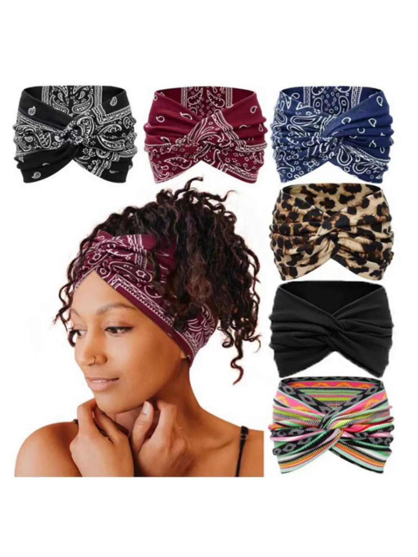 Bohemian elastic headband, yoga exercise headband, sweat wicking cotton headband, women's headwear, hair accessories, Knotted headband, Headband Set, Sweat Bands For Head, Headbands Women, Boho Headbands, Workout Headbands