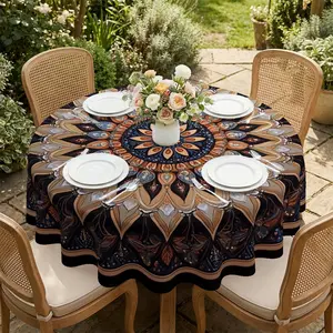 Vintage Bohemian style floral pattern printed circular tablecloth, suitable for all seasons, suitable for living rooms, dining rooms, parties and other scenes, home decoration circular tablecloth.