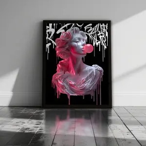 Wooden Acrylic Framed Canvas Painting, Modern Style, Abstract Face Design, Woman Painting Poster, Wall Art Decor Living Room Bedroom Office, Home Decoration, Perfect Gift